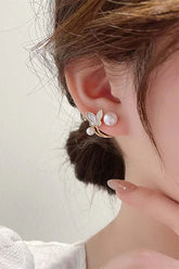 Gold Plated Butterfly Faux Pearl Stud Cuff Earrings, Earrings, $ 8.95, A Moment Of Now™